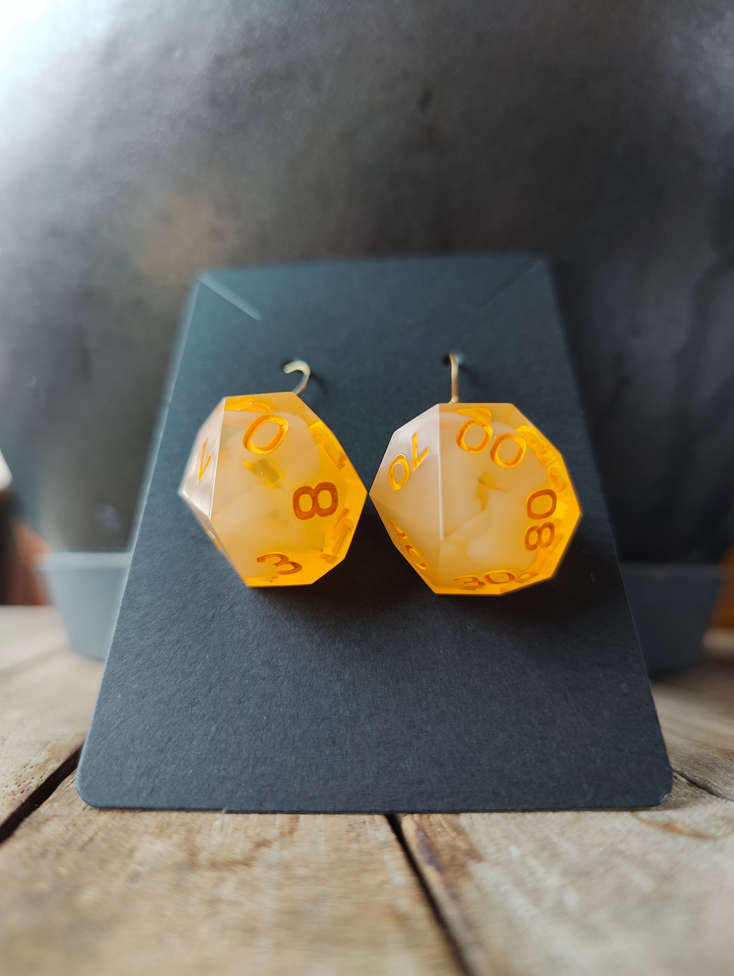 Handmade D100/D10 earrings: Flower clouds orange