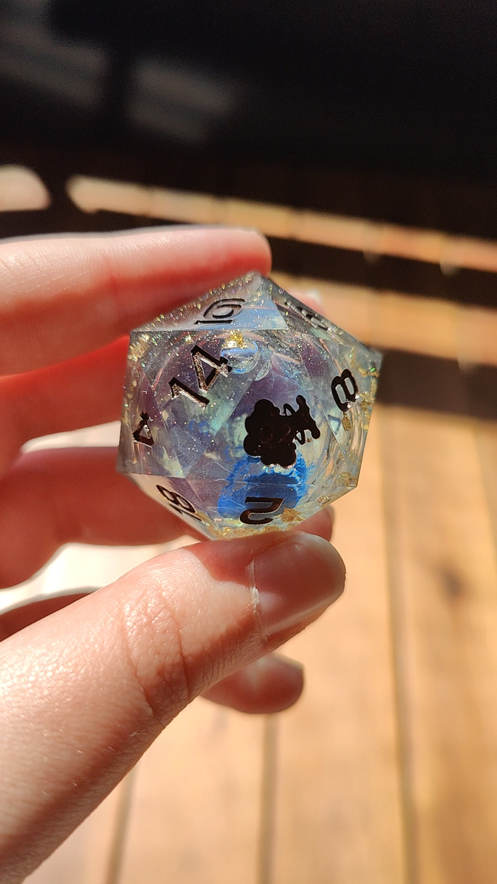 Handmade 40mm liquid core D20: Starforged Tempest