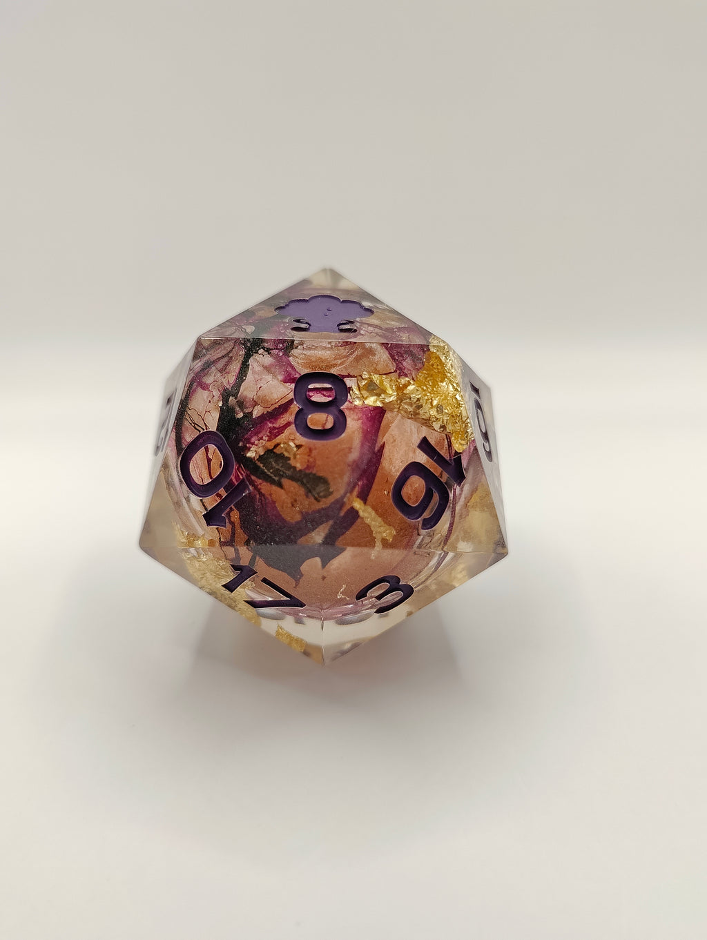 Handmade 40mm liquid core D20: Pumpkin Orchid
