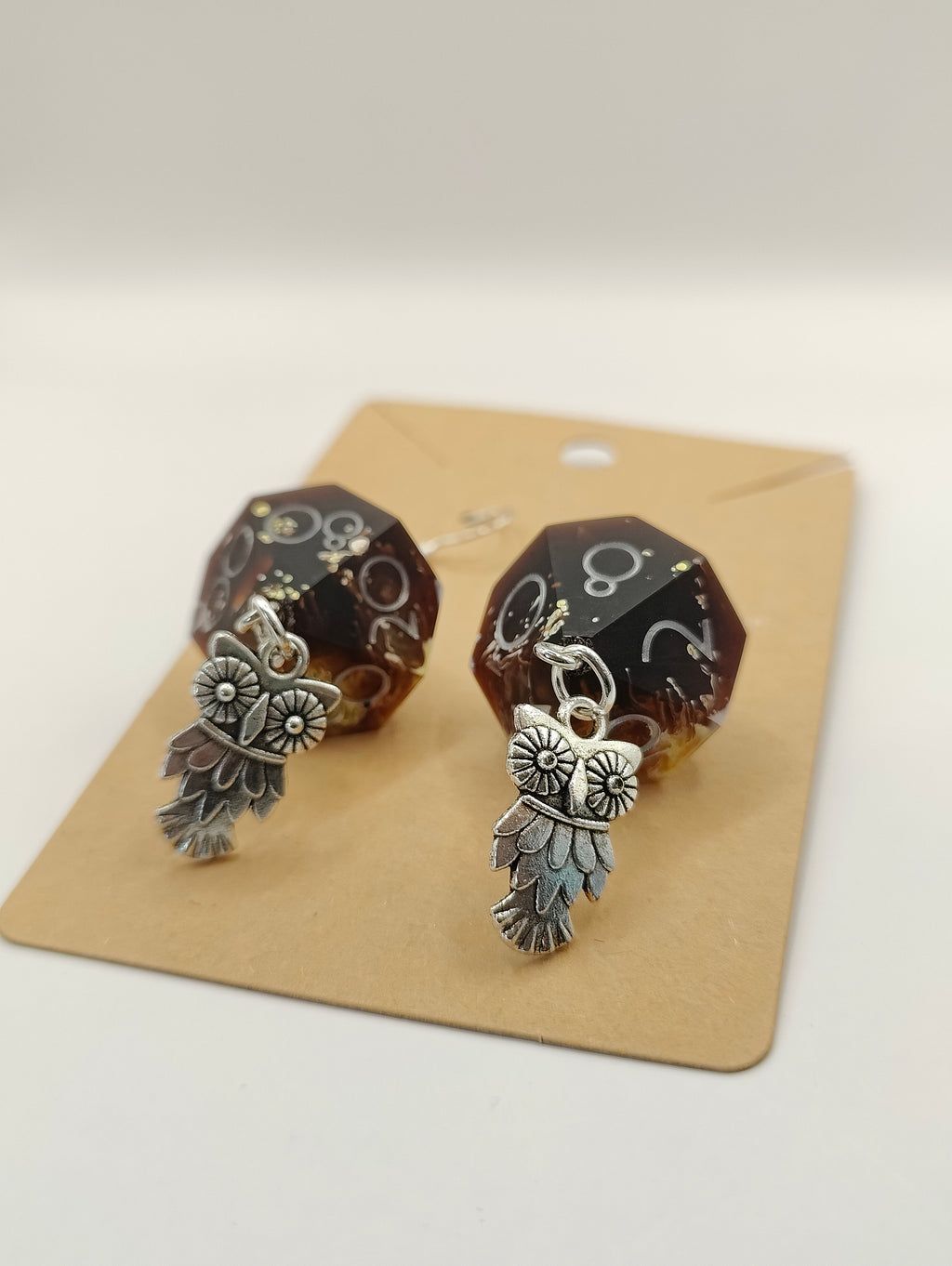 Handmade dangly D10/D% earrings: Woodpecker
