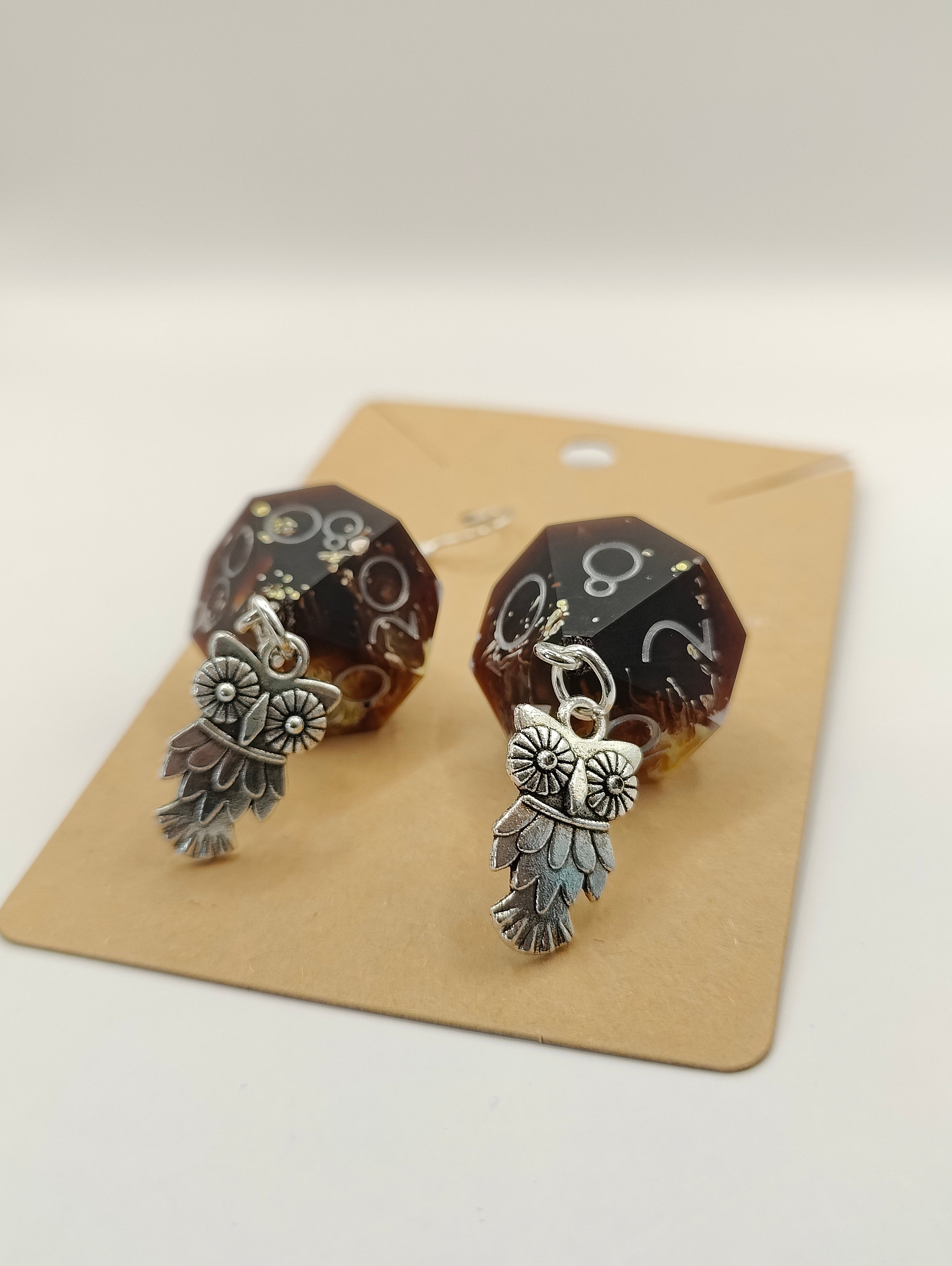 Handmade dangly D10/D% earrings: Woodpecker
