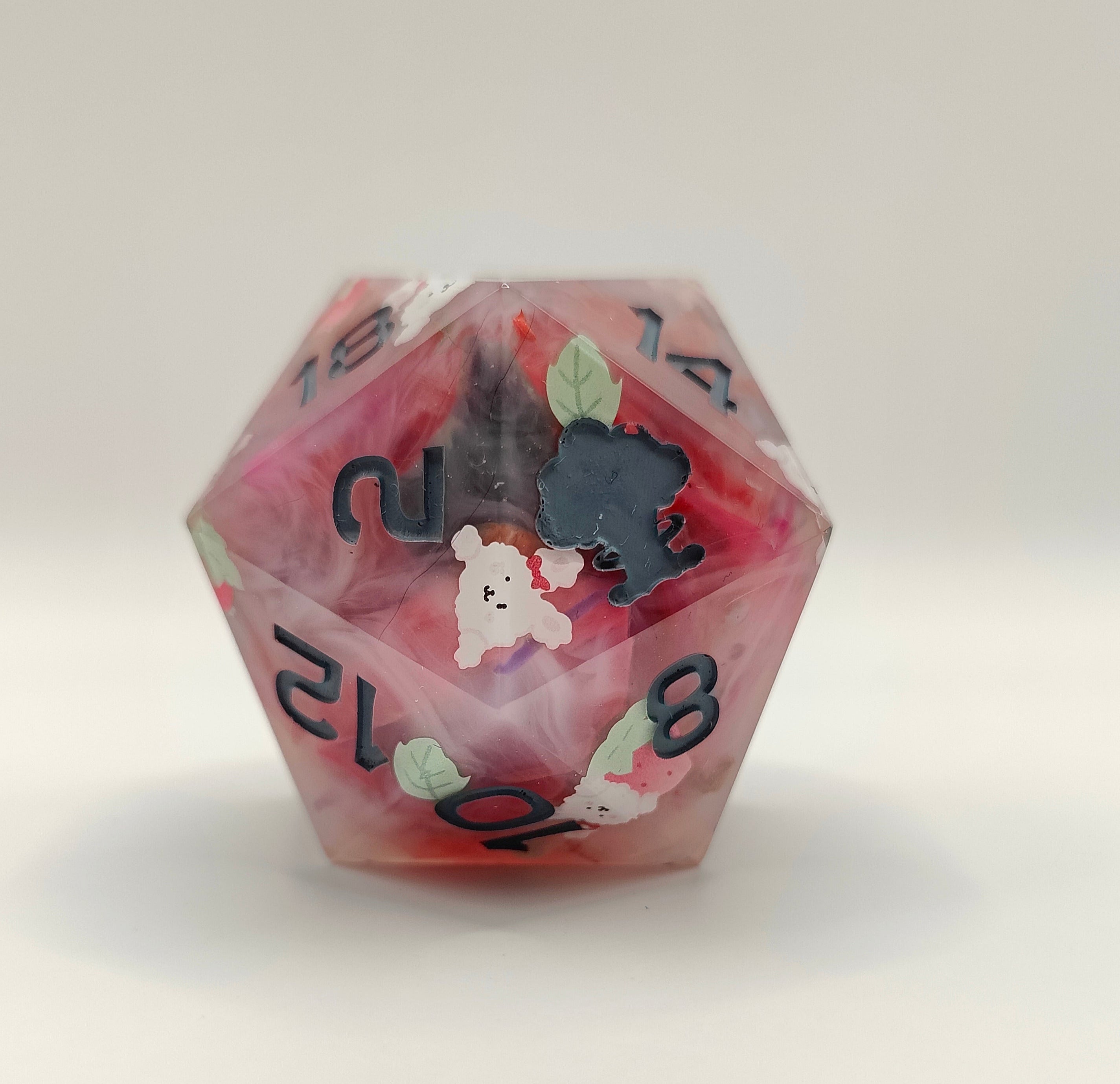 Handmade 40mm D20: Bunnies and Berries