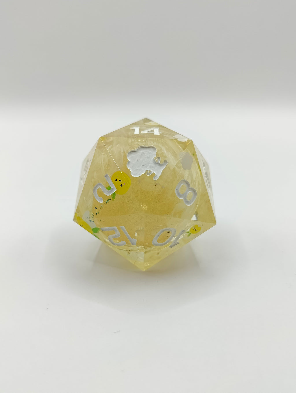 Handmade 40mm liquid core D20: Lemon clouds
