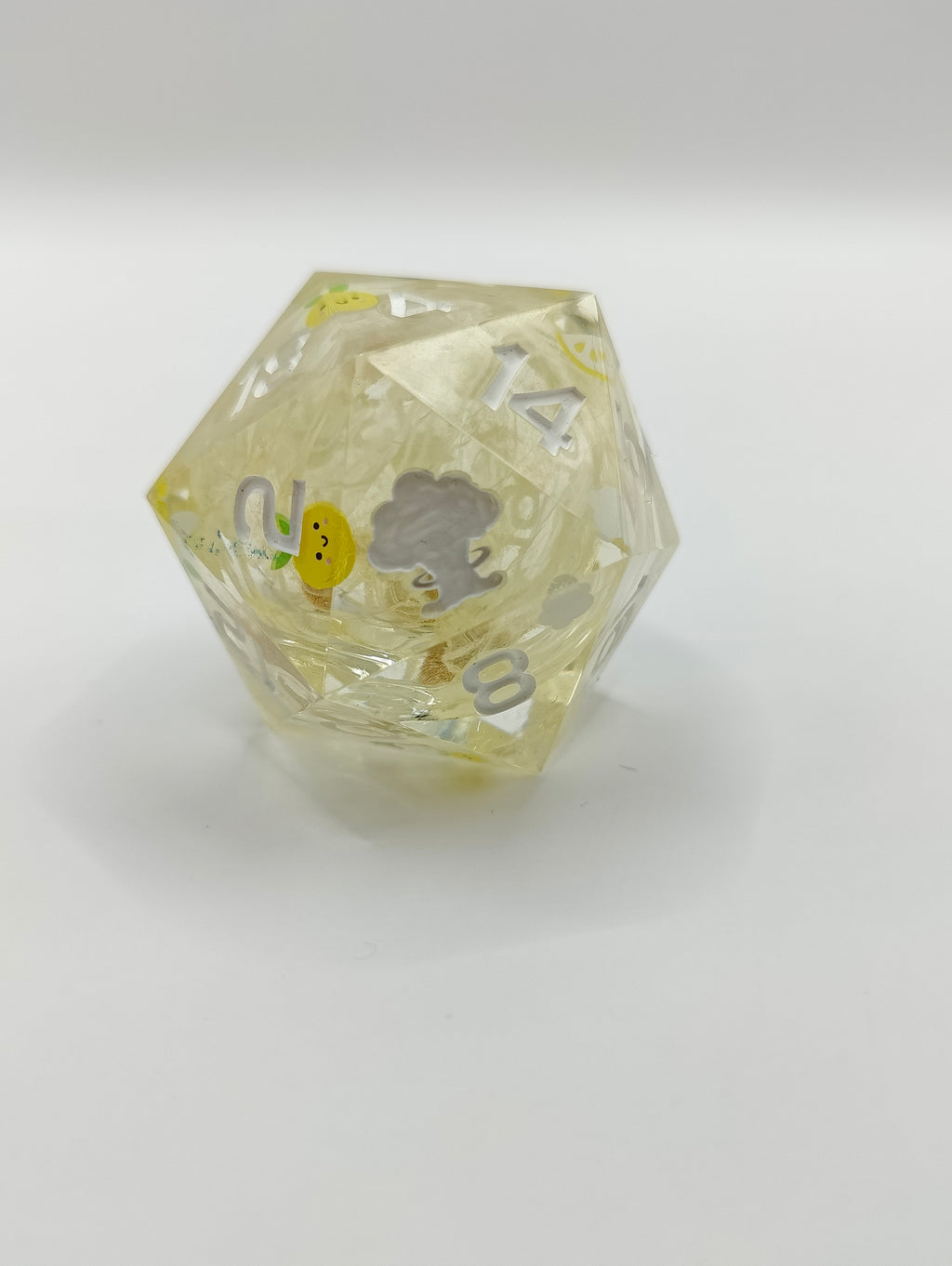 Handmade 40mm liquid core D20: Lemon clouds