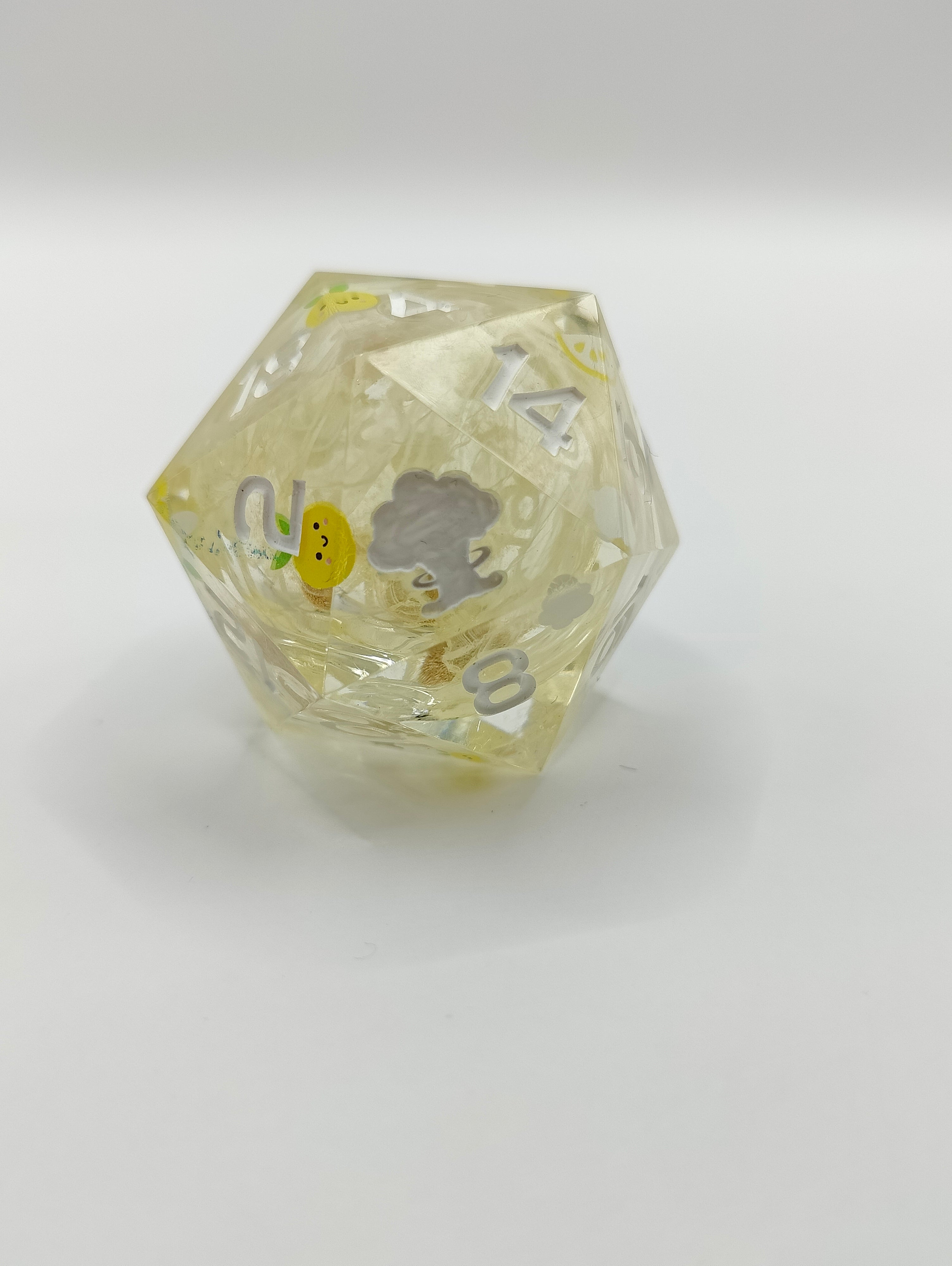 Handmade 40mm liquid core D20: Lemon clouds