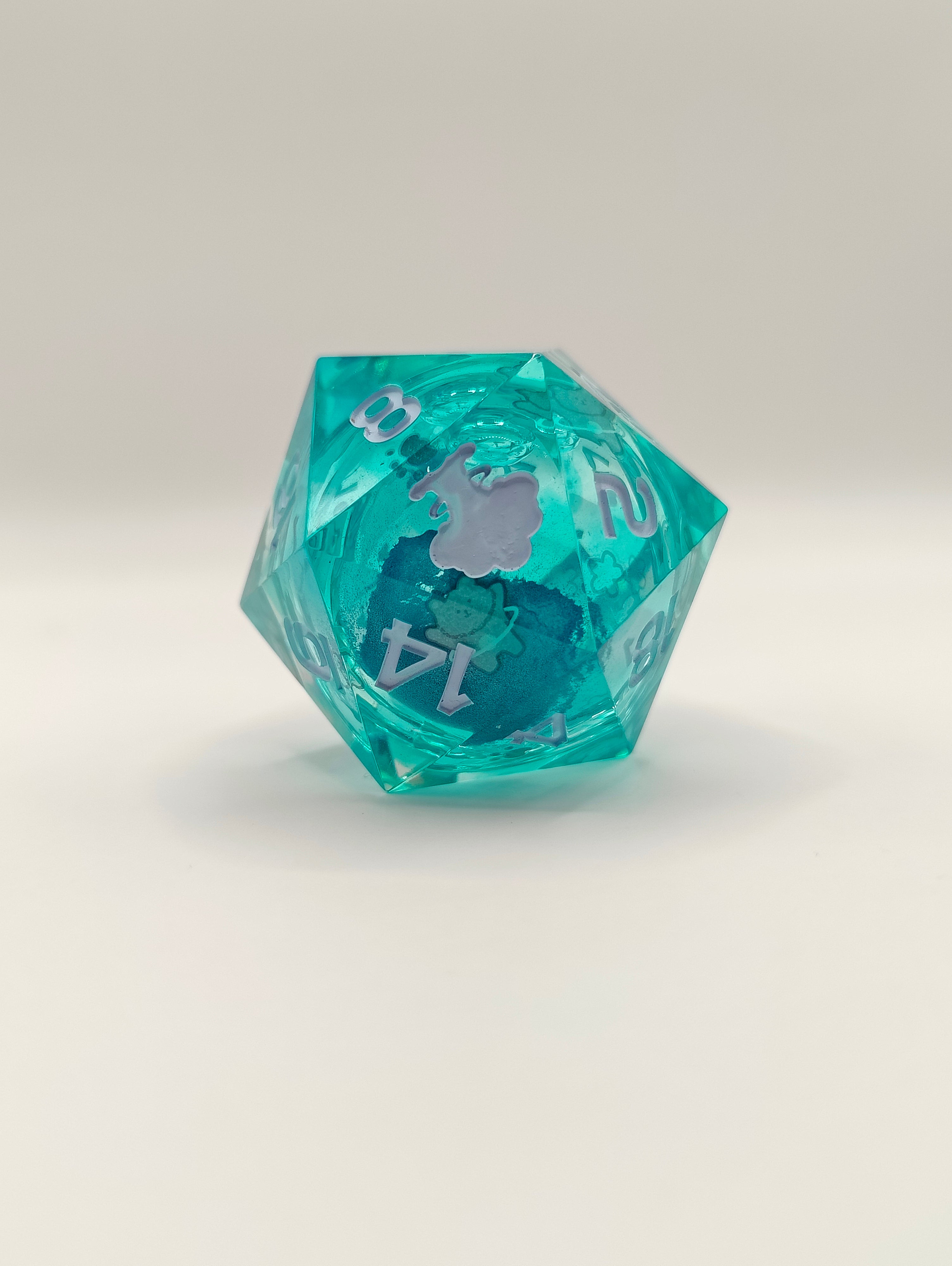 Handmade 40mm liquid core D20: Space kitties