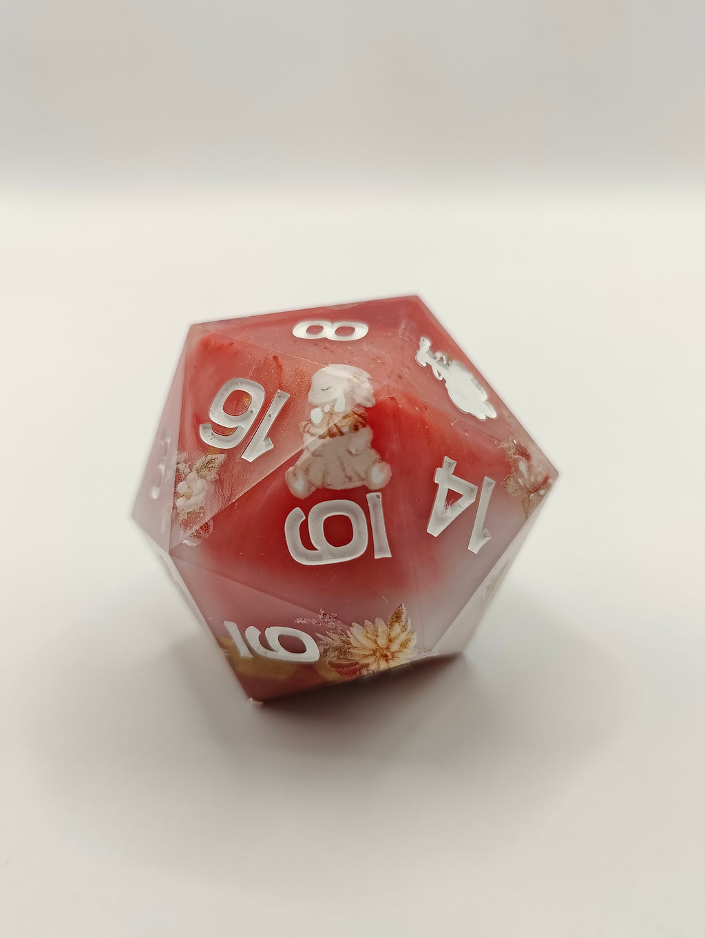 Handmade 40mm D20: Bunnies and Flowers