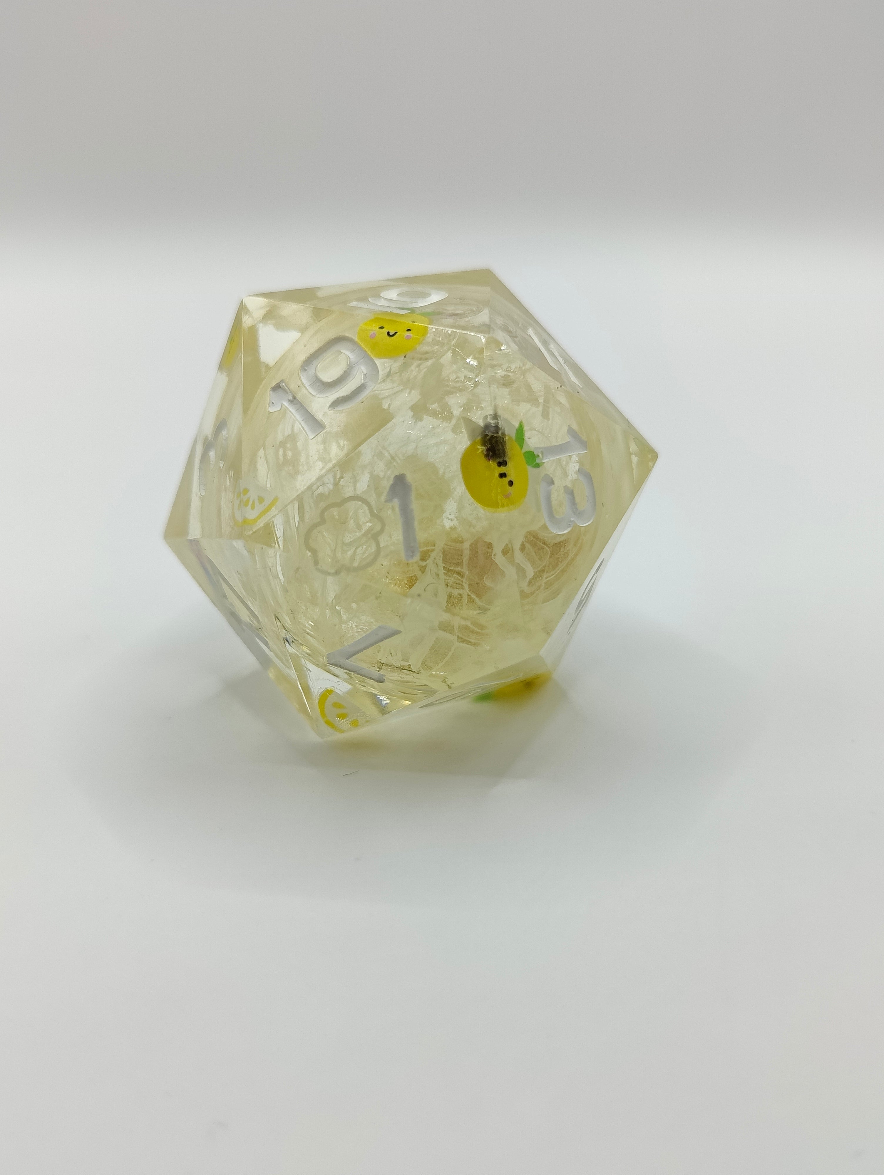 Handmade 40mm liquid core D20: Lemon clouds