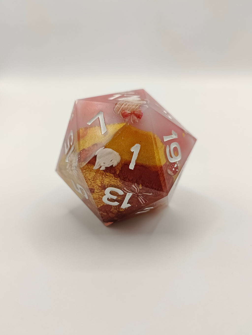 Handmade 40mm D20: Bunnies and Flowers