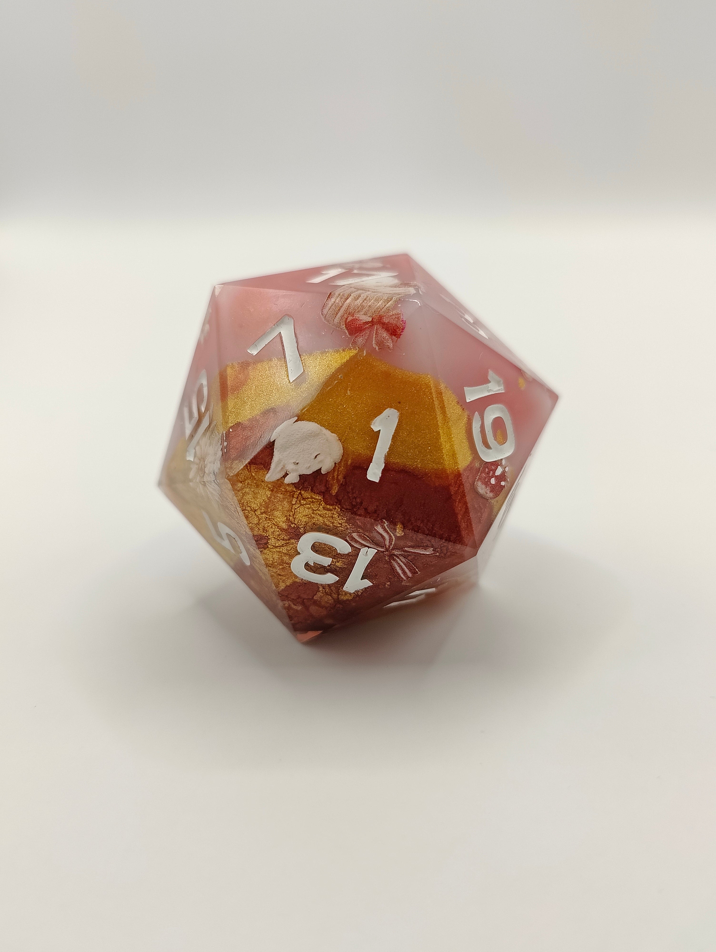 Handmade 40mm D20: Bunnies and Flowers
