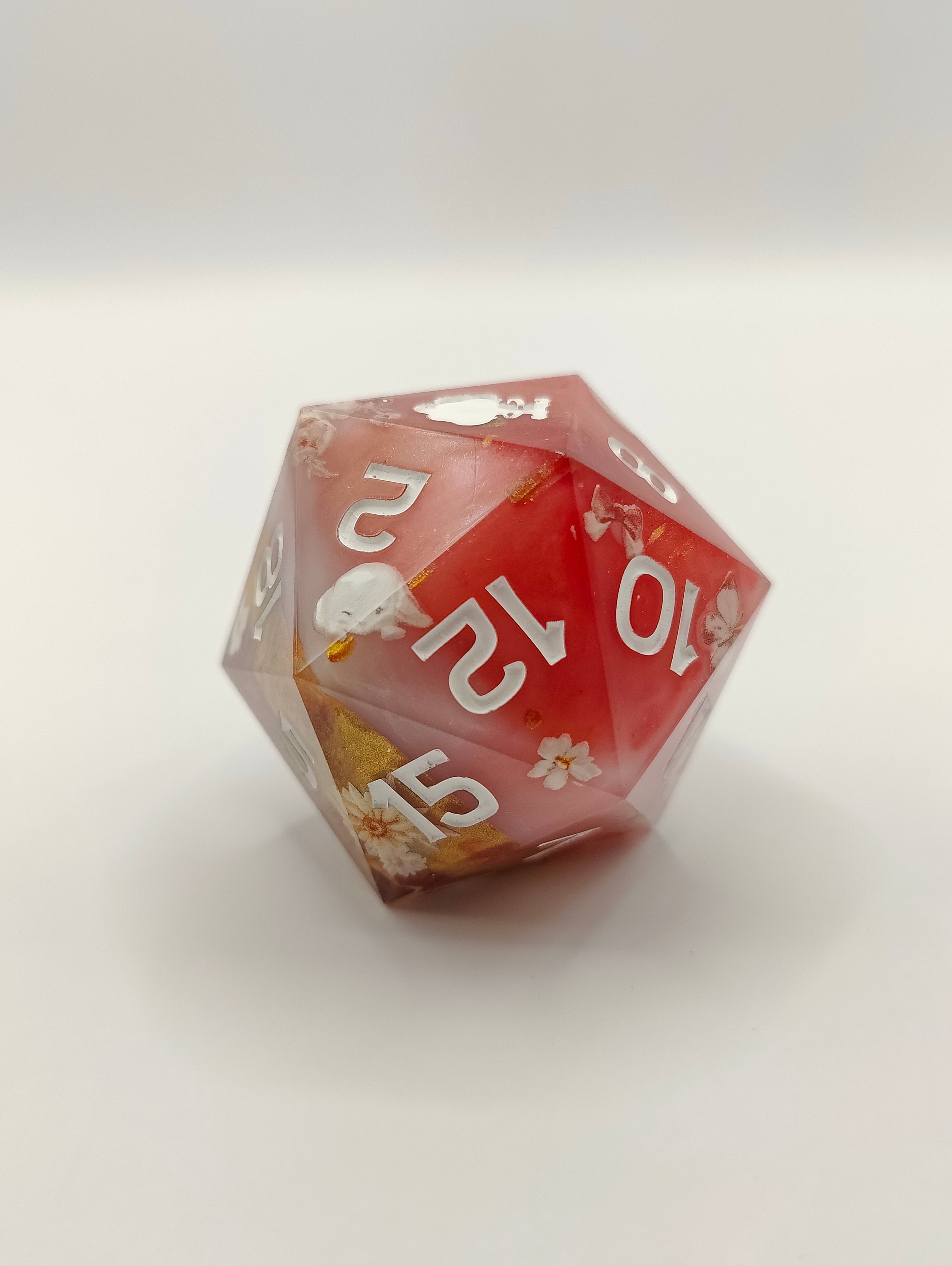 Handmade 40mm D20: Bunnies and Flowers