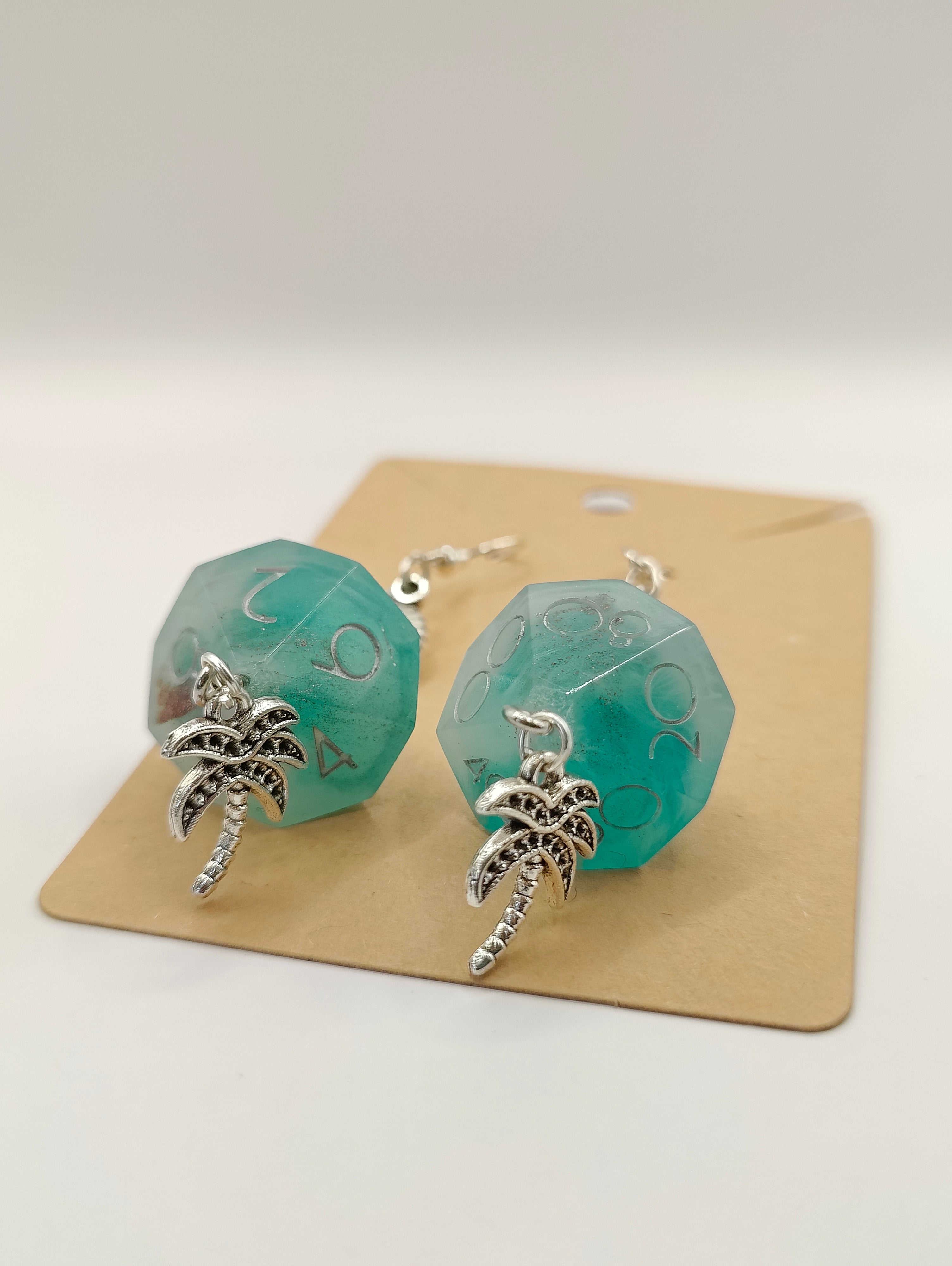 Handmade dangly D10/D% earrings: Seaside view