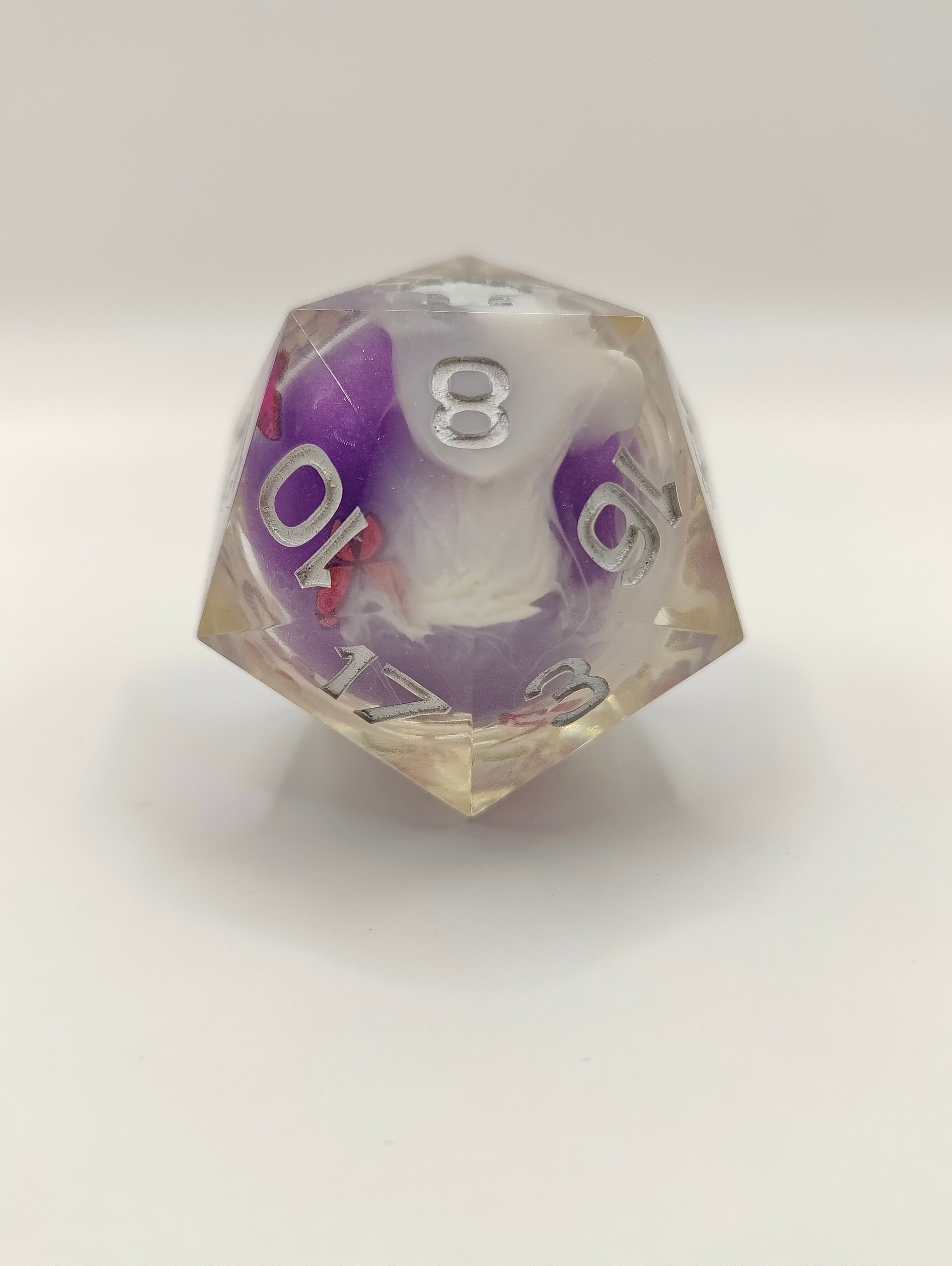Handmade 40mm liquid core D20: Kaleidoscope of colors