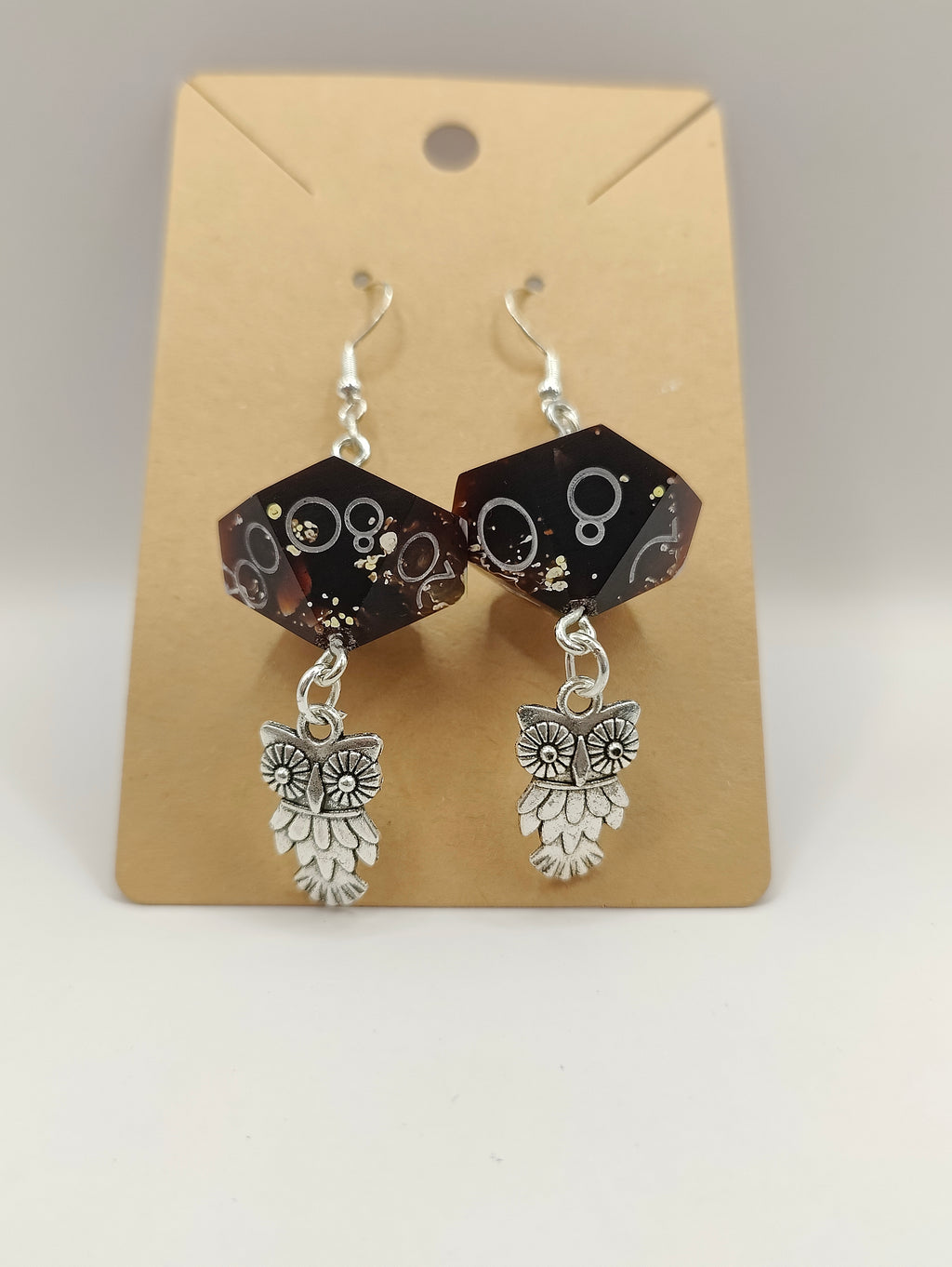 Handmade dangly D10/D% earrings: Woodpecker