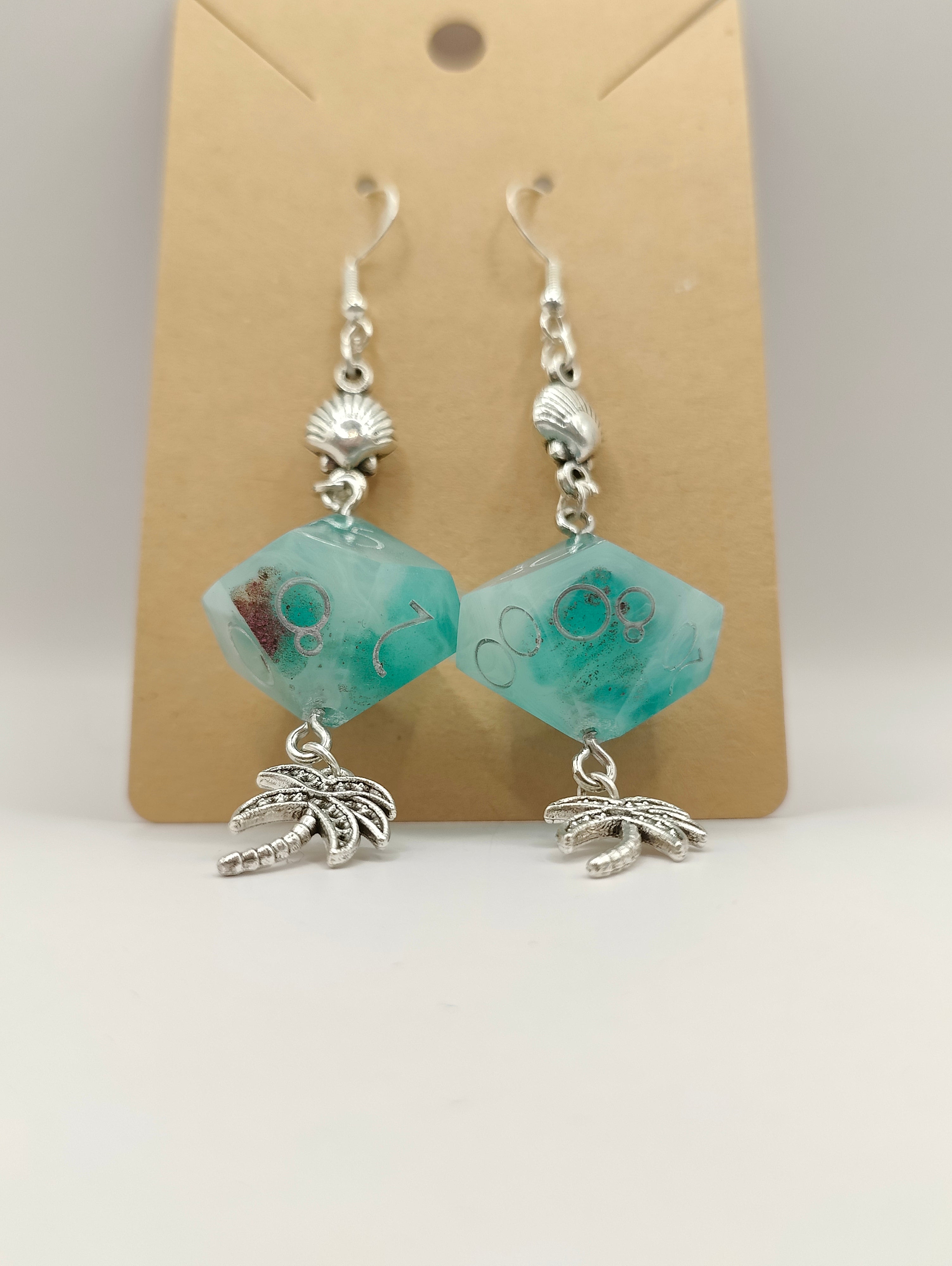 Handmade dangly D10/D% earrings: Seaside view